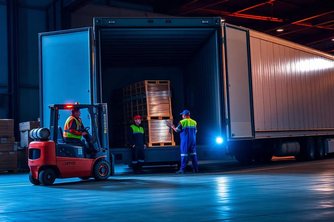 Professional lumper crew handling temperature-controlled pallets